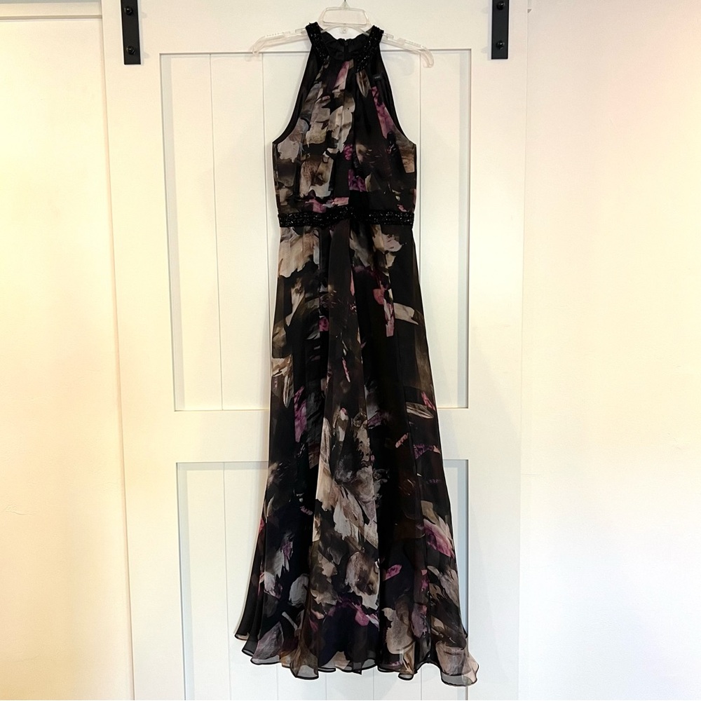 Dark Floral Halter Neck Gown